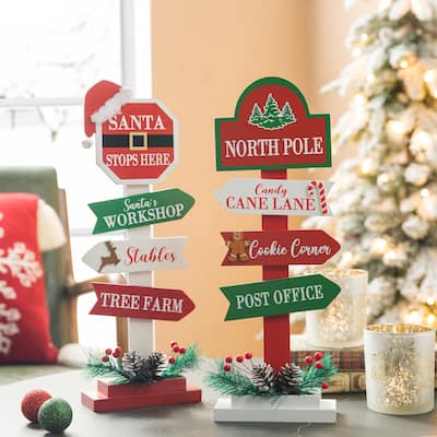 Glitzhome 16.5"H Set of 2 Christmas Wooden Sign Table Decor