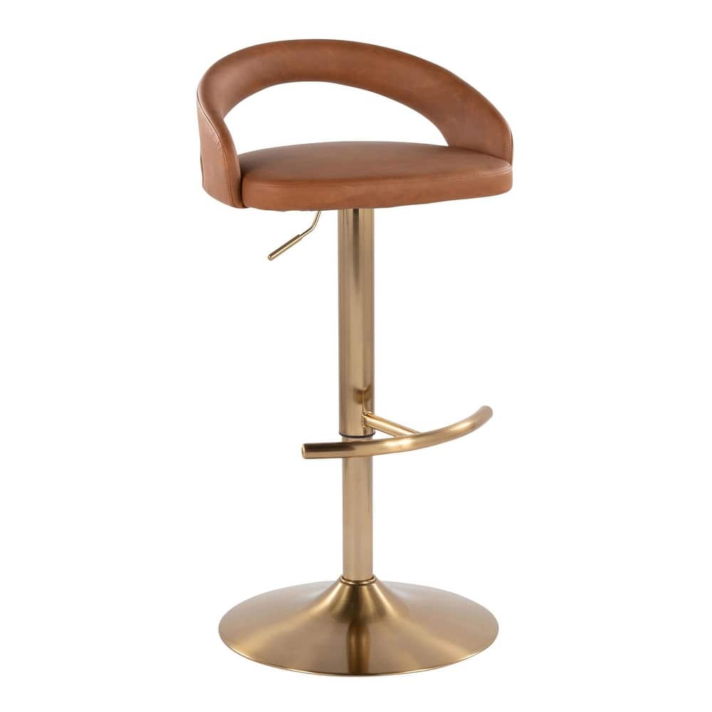 Grotto Upholstered Adjustable Barstool with Gold Base