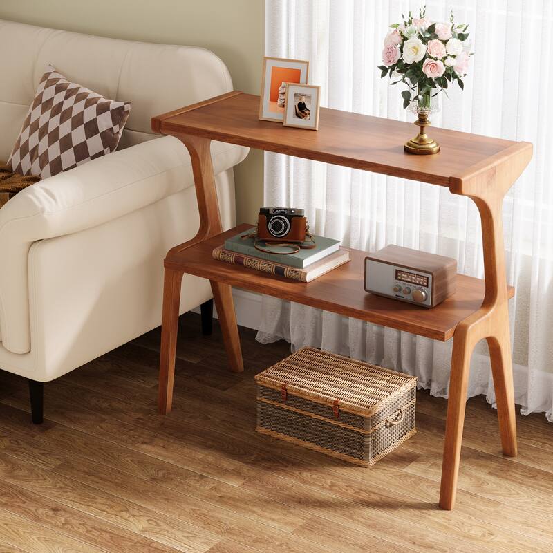 Narrow End Table for Living Room, 2-Tier Slim Sofa Side Table (Set of 2)