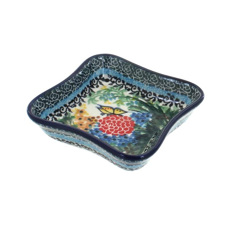 Blue Rose Polish Pottery 630 Ceramika Artystyczna Small Square Dish - Teresa