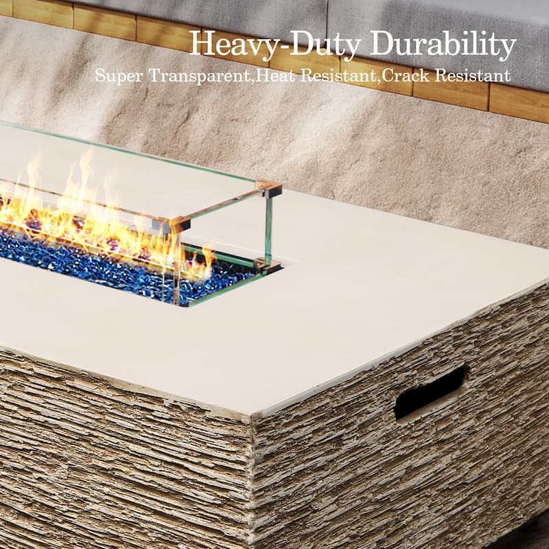 Patio Watcher 56in. Outdoor Rectangle Magnesium Oxide Fire Pit Table with Gas Tank Cover and Wind Guard