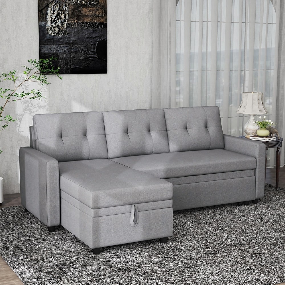 Linen L-Shaped 3-Seat Sofa Convertible Sectional Sofa