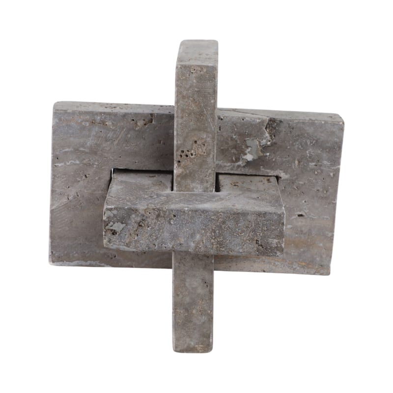 Stone Metal Decorative Object Interlocking Block Geometric Sculpture