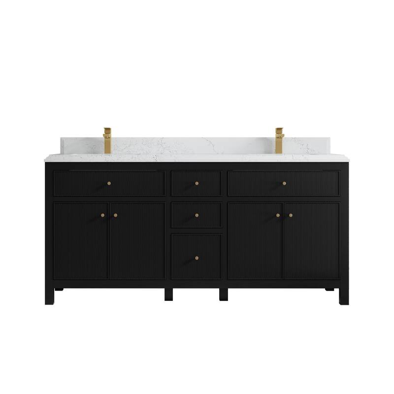 Willow Collections 72 in W x 22 in D Sonoma Free Standing Reeded Double Sink Bathroom Vanity with Countertop - 1.5" Empira White - Black