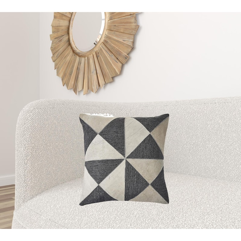 HomeRoots 20" X 20" Charcoal And White 100% Wool Geometric Zippered Pillow