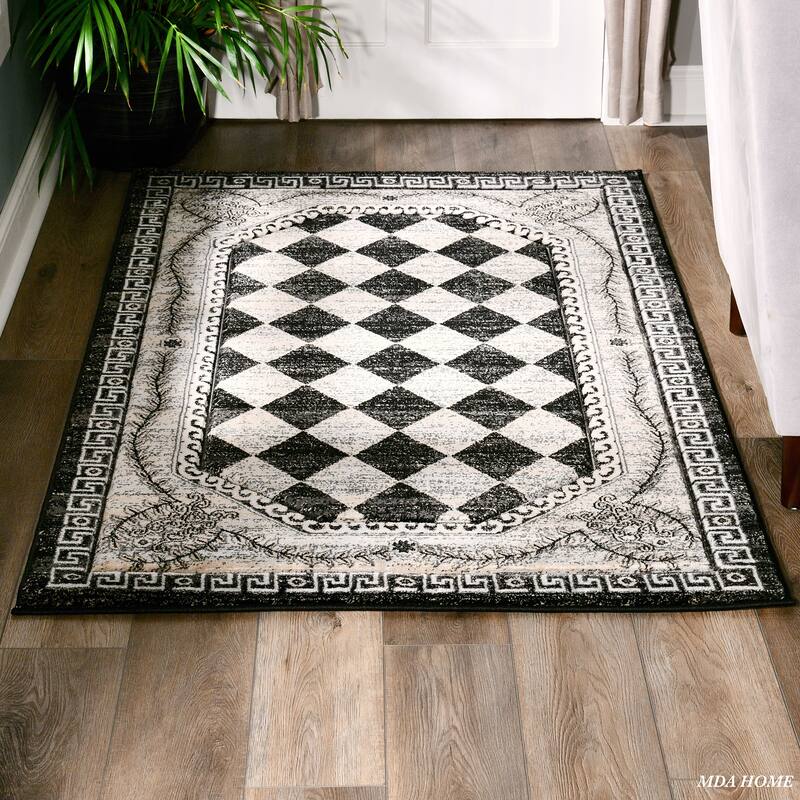 Glamour Collection Polypropylene Area Rug - 3'9'' X 5'9'' - Black/Beige