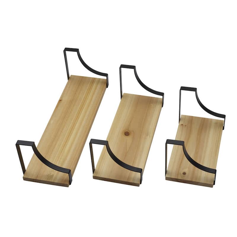 Melannco Set of 3 Floating Wood and Metal Curve Wall Shelves, 18, 14, 10 Inch, Natural