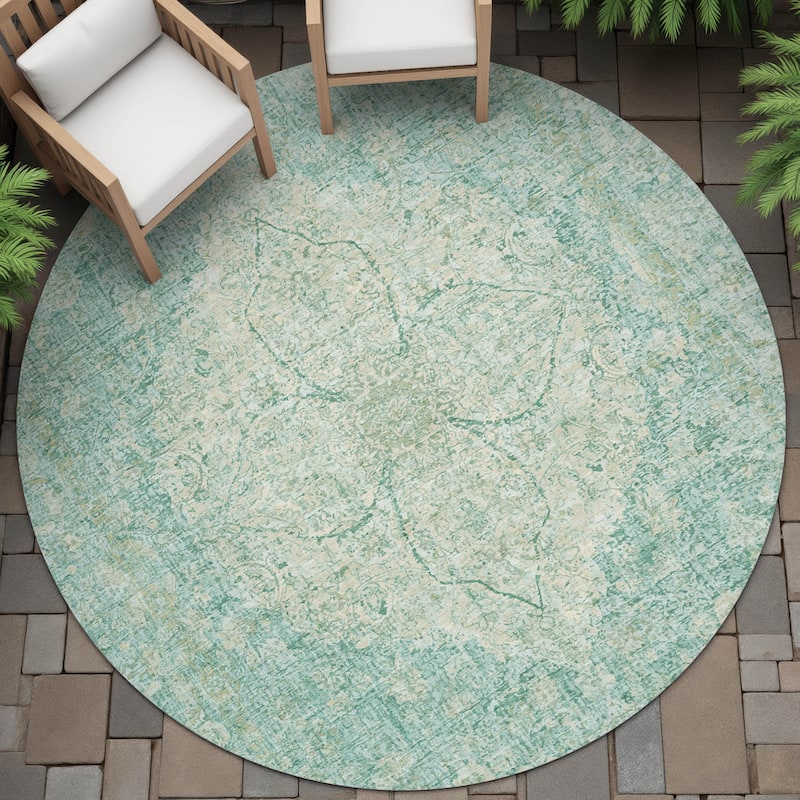 Machine Washable Indoor/Outdoor Traditional Global Chantille Rug - Teal - 8' x 8'