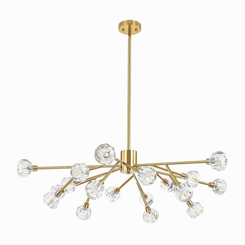 18-Light Modern Glam Sputnik Linear Gold Crystal Chandelier for Dining Room - 40.9 in. W x 8.6 in. H
