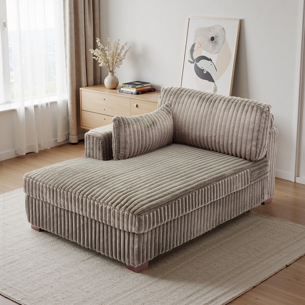 UIXE Upholstered Plush Bedroom Lounge Chairs with Right Armrest & Lumbar Pillow