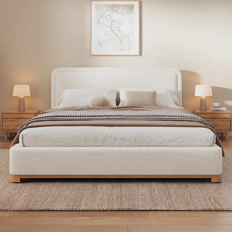 Christopher Knight Home - Lysander Boucle Upholstered Bed with Curved Headboard - White - Queen