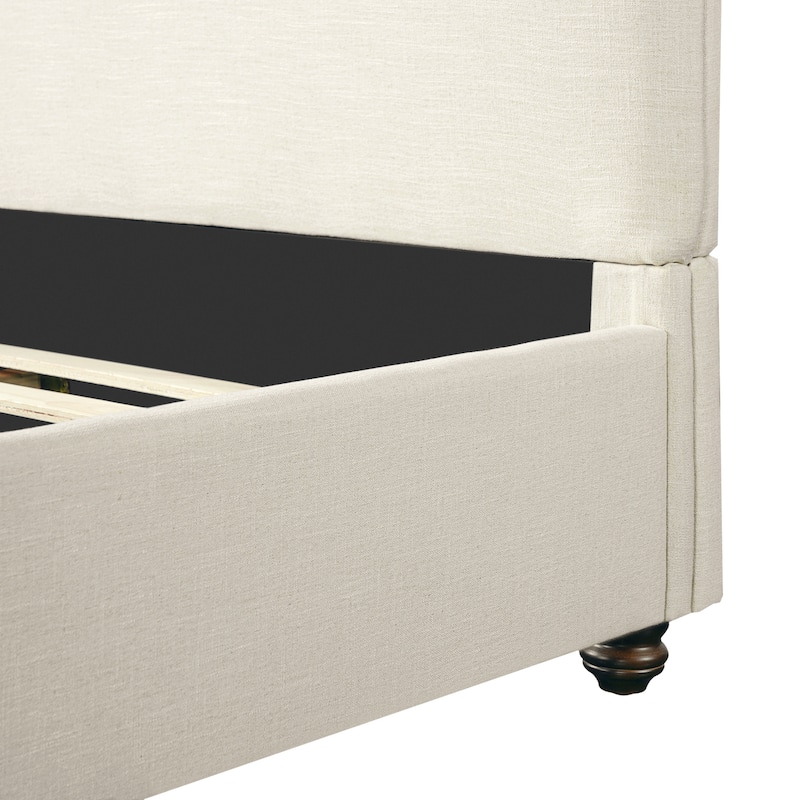 Christopher Knight Home - Modern Linen Upholstered Bed Frame with Solid Wood Legs and a Robust Headboard and Footboard