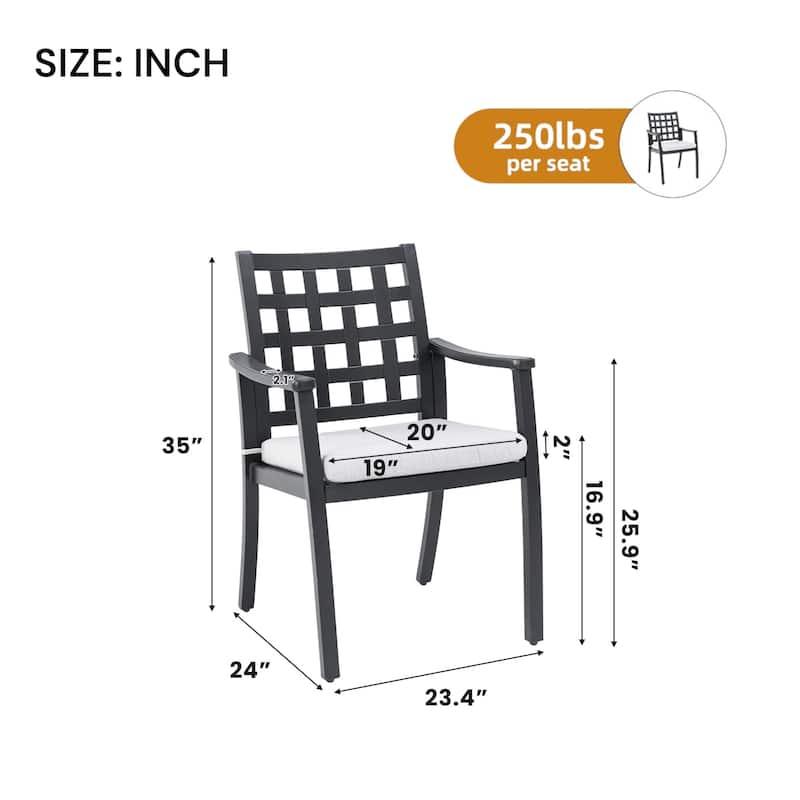 KISRAIS Modern Outdoor 2PC Aluminum Patio Dining Chairs, Sunbrella Fabric Cushion