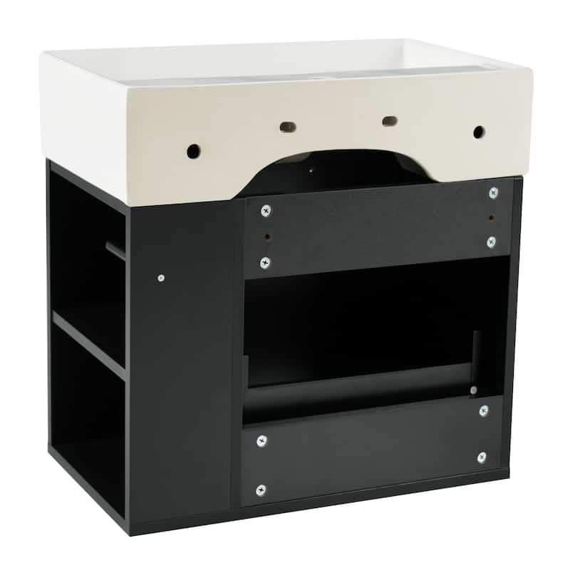 Roomfitters Bathroom Vanity with Sink, Wall Mounted Floating Cabinet with Large Drawer, Adjustable Shelf and Soft-Close System
