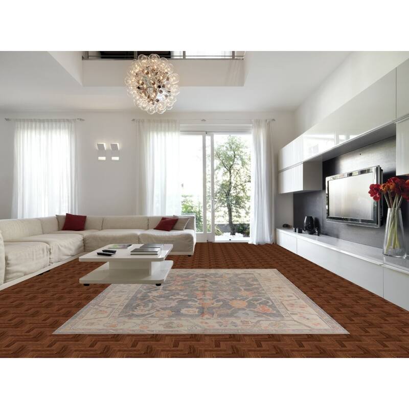 Hand Knotted Oriental 100% Wool Carpet Transitional All-Over Greys & Charcoal Oushak Area Rug - 11' 11'' X 9' 2''