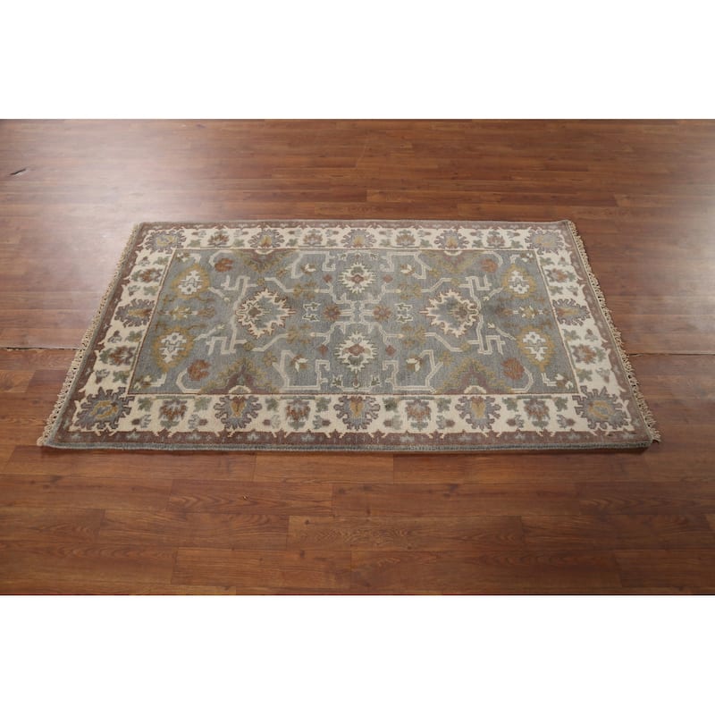 Gray Geometric Oushak Indian Accent Rug Handmade Wool Carpet - 3'1"x 5'2"
