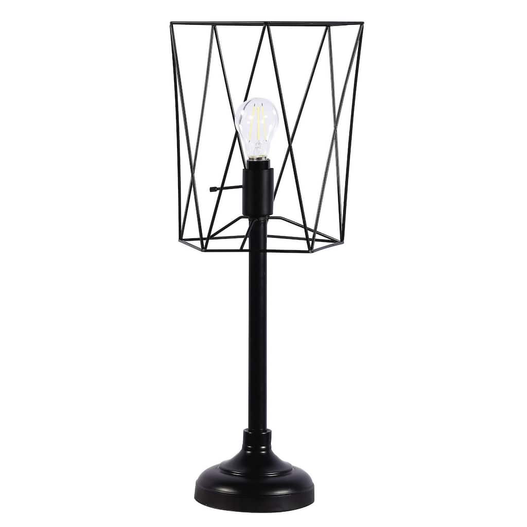 Ora 26 Inch Modern Table Lamp, Square Cage Shade, Round Metal Base, Black