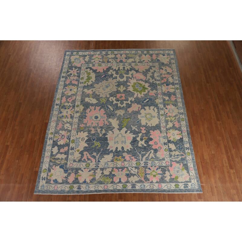 Hand Knotted Oriental 100% Wool Carpet Transitional All-Over Navy Blue & Blues Oushak Area Rug - 11' 7'' X 9' 3''