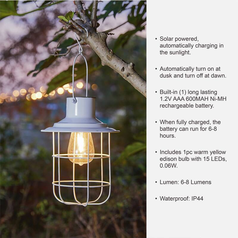 Glitzhome 9.75"H Metal Wire Solar Powered Outdoor Hanging Lantern