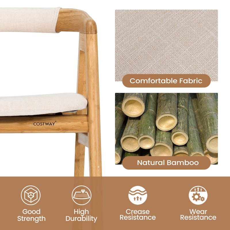 Modern Bamboo Dining Chair with Curved Backrest - 22.5" x 21.5" x29" (L x W x H)