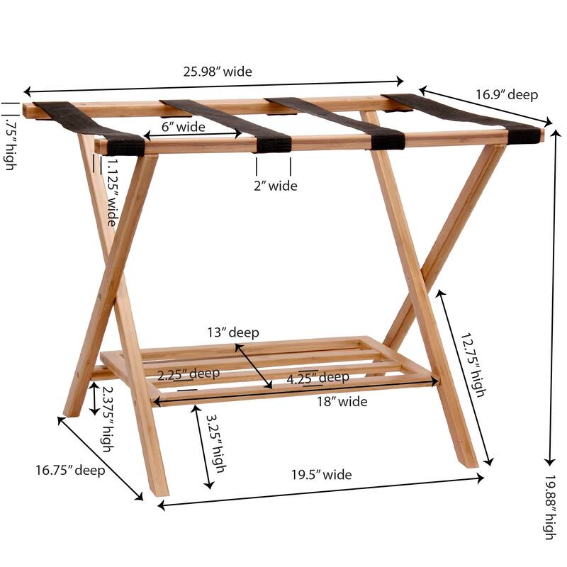 Household Essentials Fully Assembled Folding Luggage Rack with Lower Storage Shelf