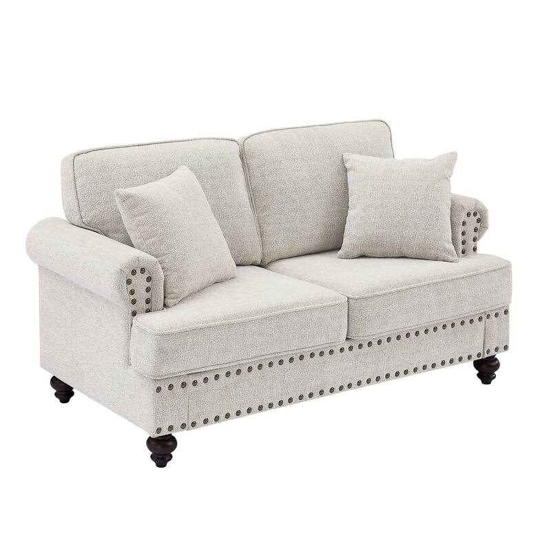 82" Modern 2 Seater Upholstered Sofa Couch with 2 Pillow,Nailhead Trim, Armrests and High Elastic Sponge Cushions