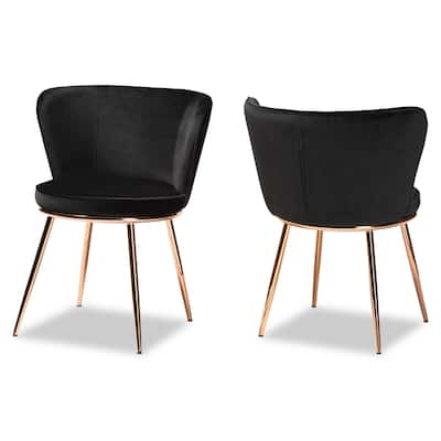 Velvet Dining Chairs Set of 2 - Black Upholstered Accent Chairs with Gold Metal Legs - Modern Dining Room Seating - 23.6