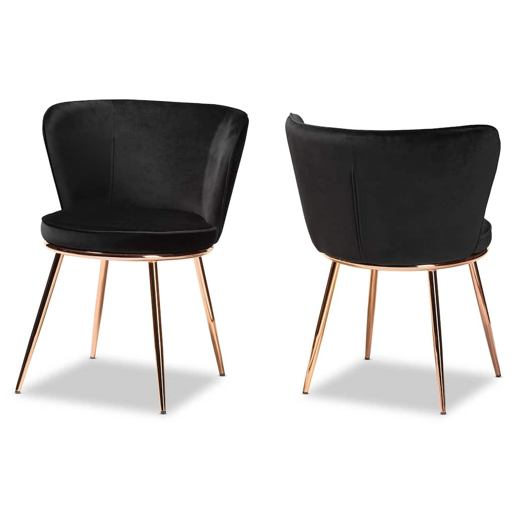 Velvet Dining Chairs Set of 2 - Black Upholstered Accent Chairs with Gold Metal Legs - Modern Dining Room Seating - 23.6