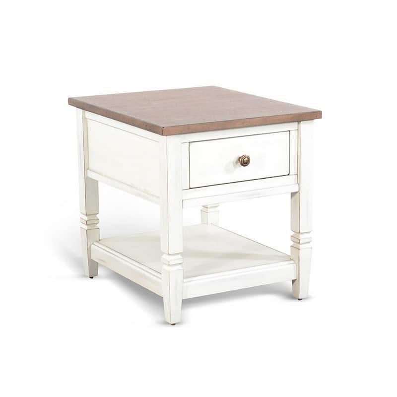 Dean Side End Table w Shelf, Drawer, 26 Inch Rectangular Brown, White