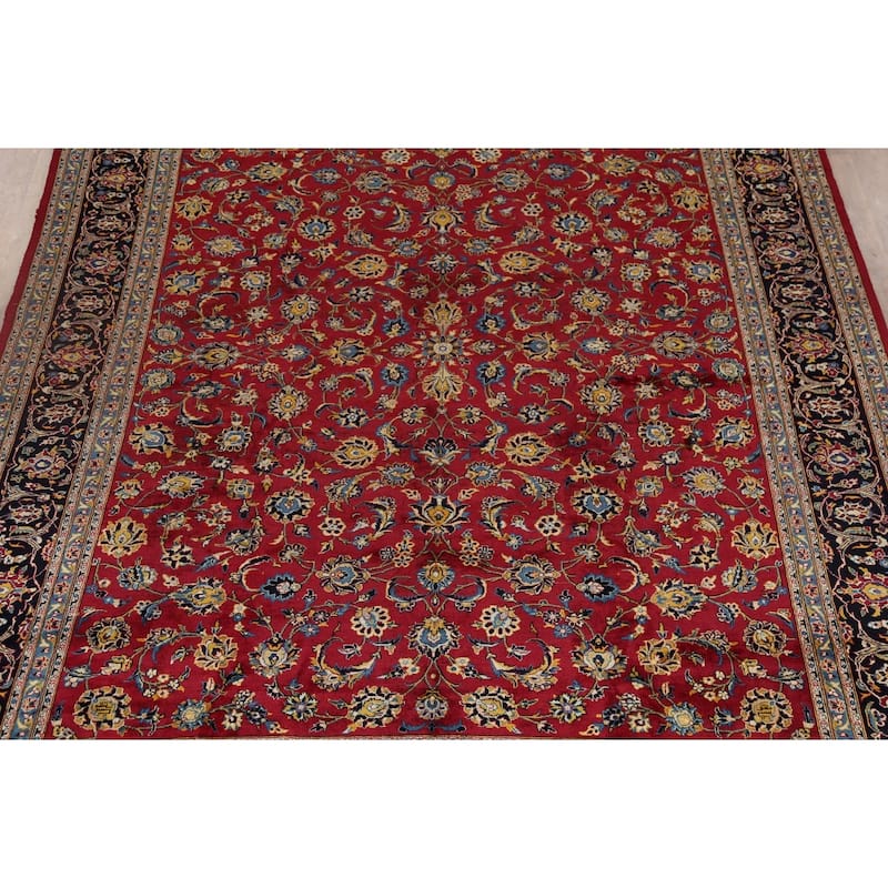 Vegetable Dye Red Kashan Persian Vintage Rug Hand-Knotted Wool Carpet - 9'8"x 12'3"