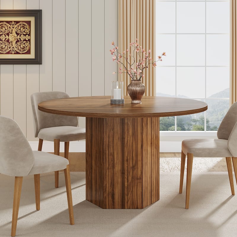 Oak Wood Round Dining Table, Kitchen Living Room Bistro Accent Table - Brown