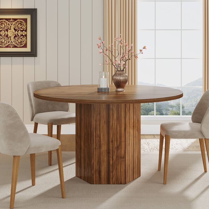 Wood 47-Inch Farmhouse Round Kitchen Dining Table for Small Space