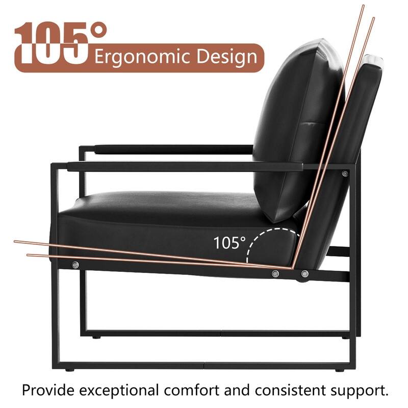 Eureka Modern Vintage Upholstered PU Leather Armchairs, Mid Century Accent Chairs with Steel Frame, Leisure Chairs (Set of 2)