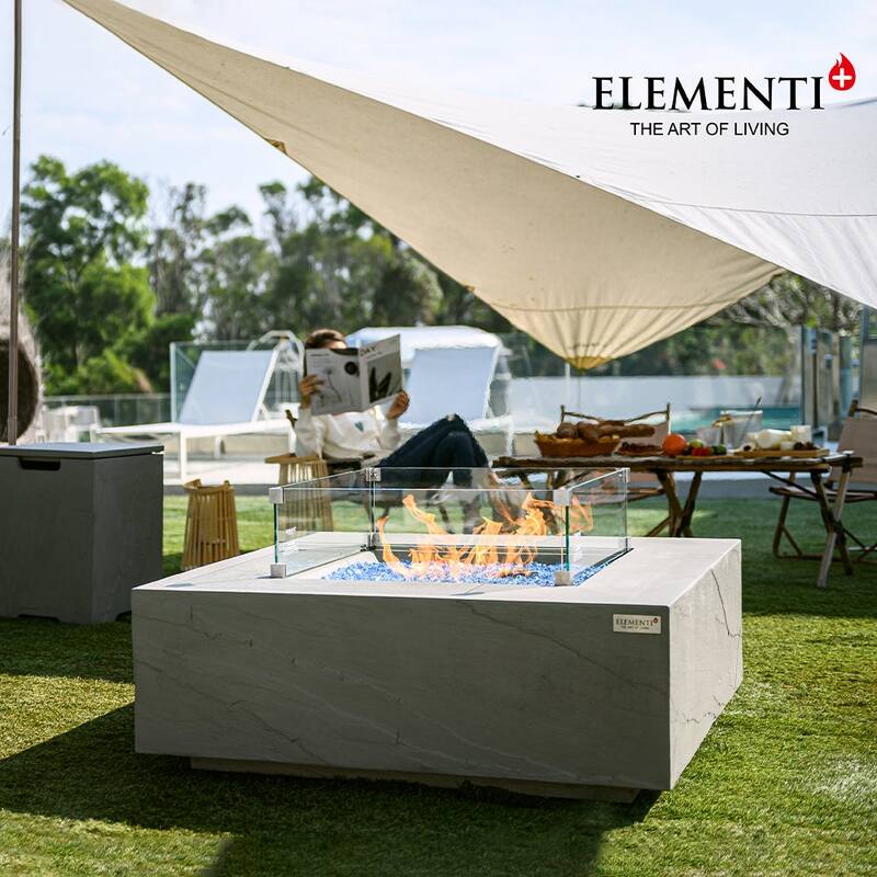 Elementi Plus Capertee Outdoor Fire Pit Table Concrete Square 60000 BTU - 40 x 40 inches with Lid, Fire Glass, and Cover