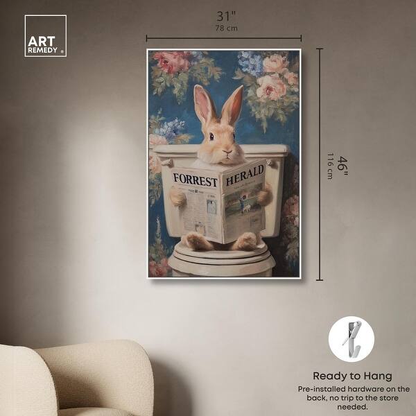 dimension image slide 20 of 24, Rabbit in Garden Toilet Bathroom Wall Art Canvas Print by Art Remedy