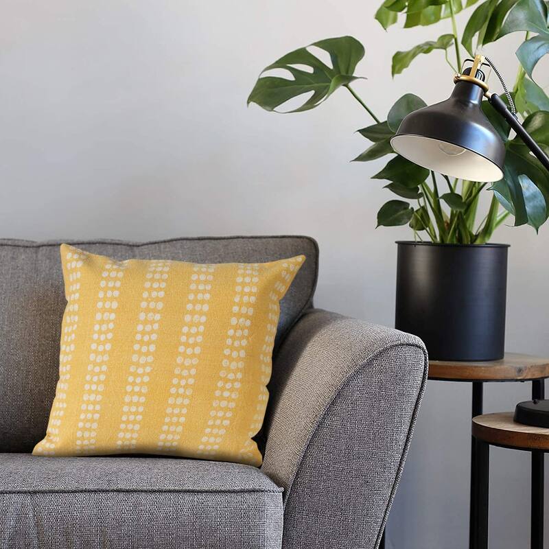 Handwoven Polka Dot Stripe Square Cotton Throw Pillow Cover - 20" - Yellow and Cream