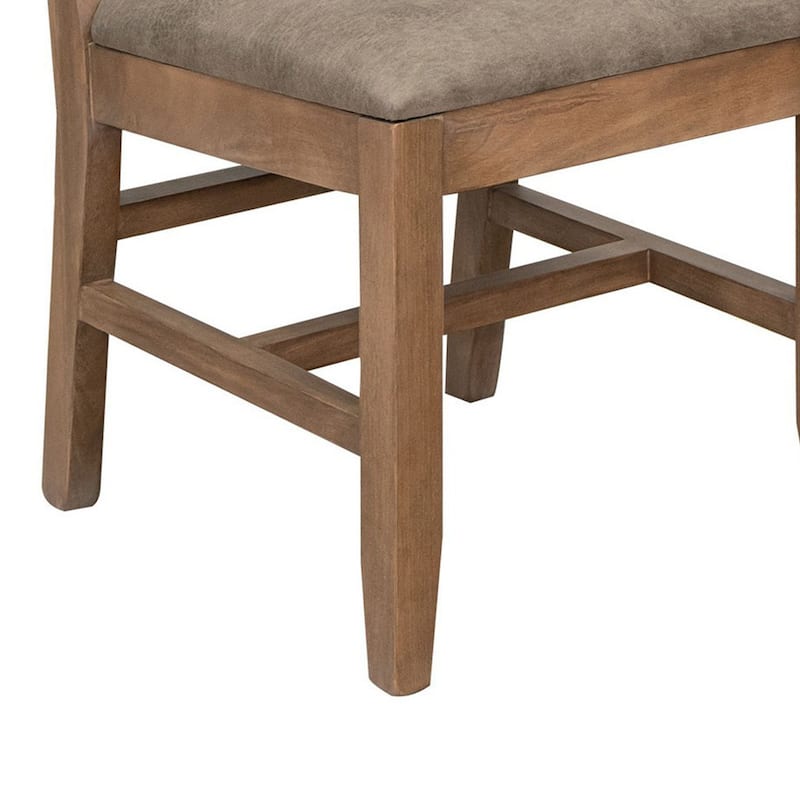 Umey 20 Inch Dining Side Chair Set of 2, Solid Wood, Brown, Faux Leather