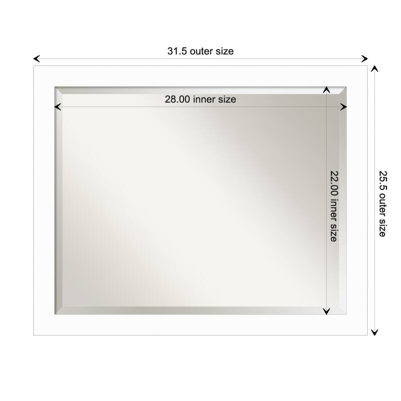 Basic Narrow Beveled Wood Framed Wall Mirror - Basic White Narrow - Glass Size 28x22