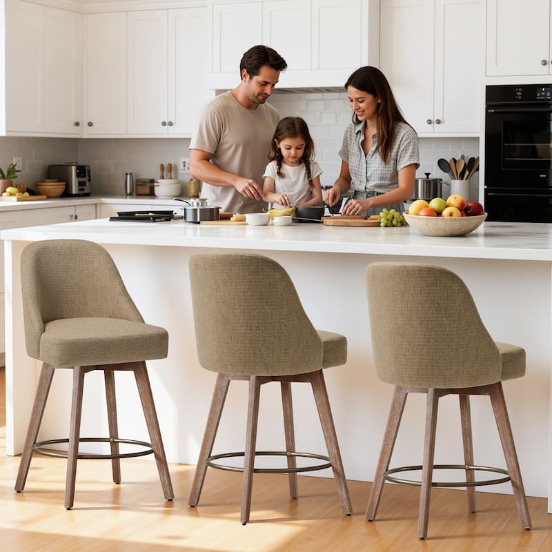 26" Upholstered Counter Height Swivel Bar Stool, Counter Stools with Solid Wood Legs - 39.37"H x 22.44"D x 21.65"W
