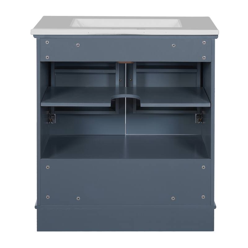 GDFStudio - Bramshire Modern Bathroom Vanity with Ceramic Sink, Solid Wood Feet, Drawer with Divider & Adjustable Shelf - 30'W