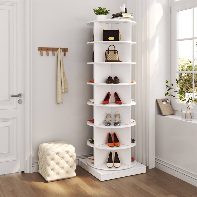 360 Rotating Shoe Cabinet with 7 Layers,Large Space for Storage - White