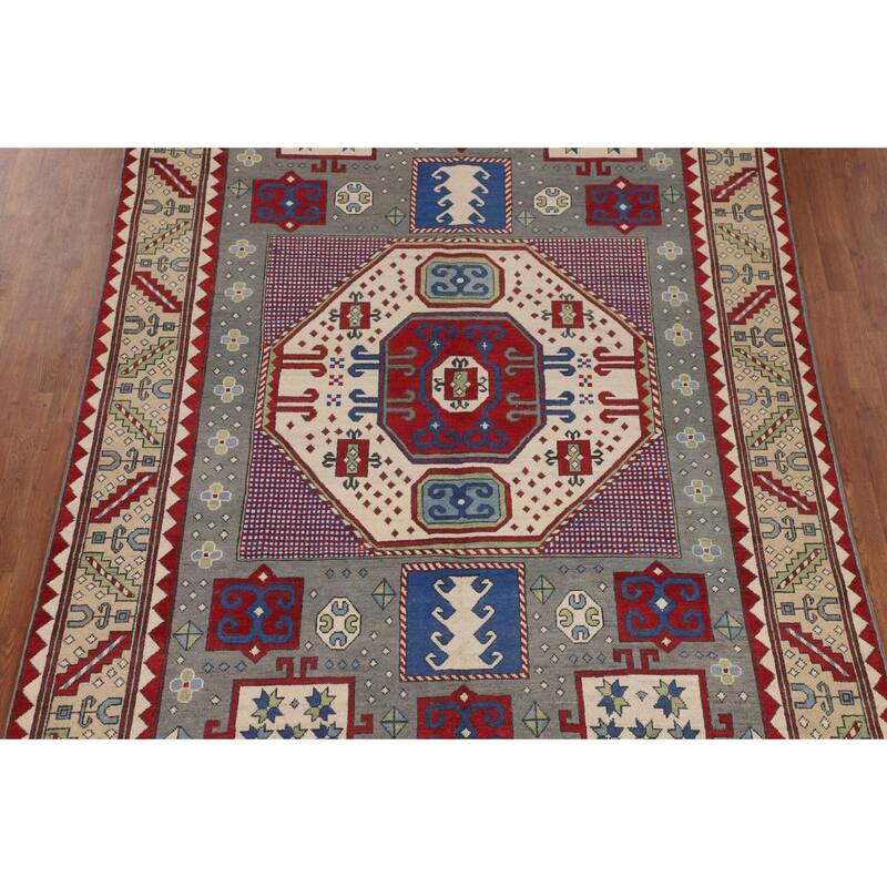Grey Traditional Kazak Oriental Area Rug Handmade Wool Carpet - 6'7" x 10'1"