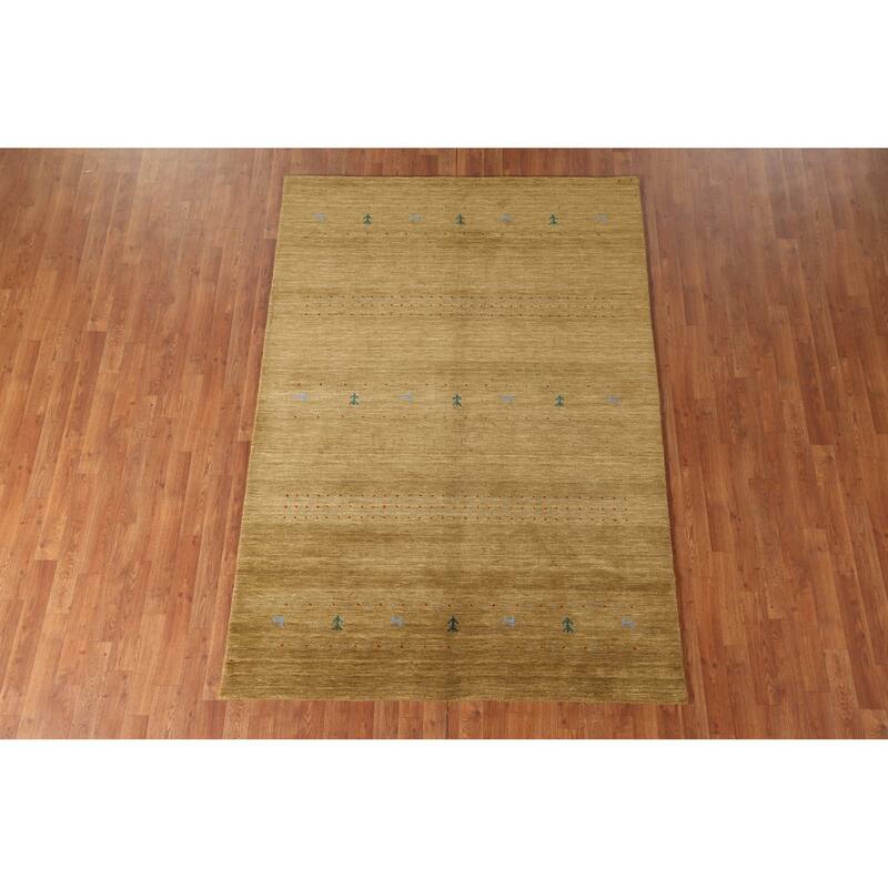 Tribal Gold Gabbeh Oriental Area Rug Handmade Wool Carpet - 5'3"x 7'8"