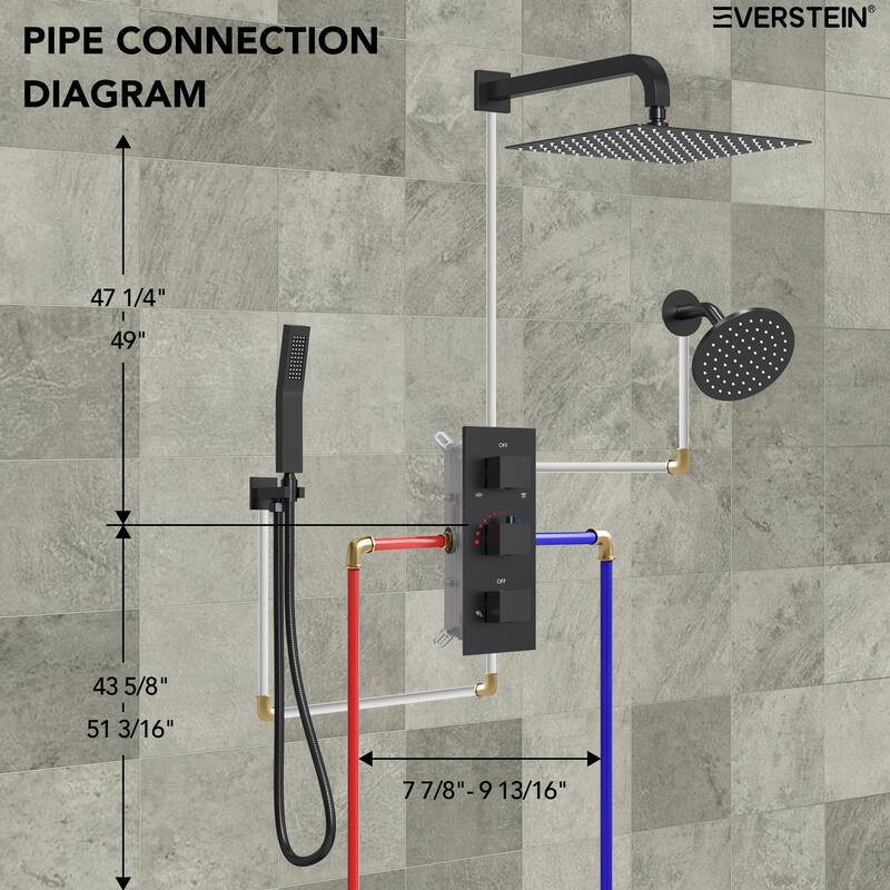Thermostatic Shower System 12" Dual Heads Shower Faucet with High Pressure Handheld Spray