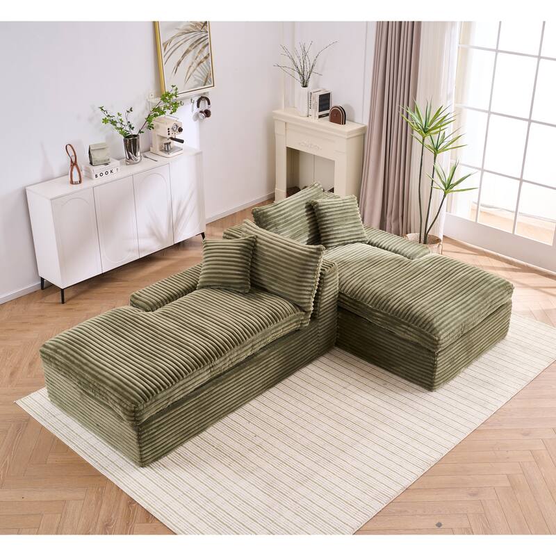 Oversized Corduroy Upholstered Chaise Lounge Sofa / Double Single Side Arm Sleeper Sofa Couch / Modular Recliner Sofa