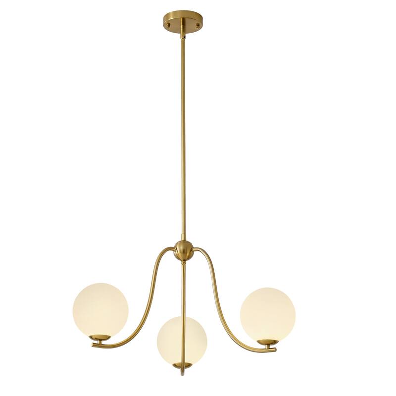 3 - Light Modern Linear Glass Globe Chandelier - Brushed Gold