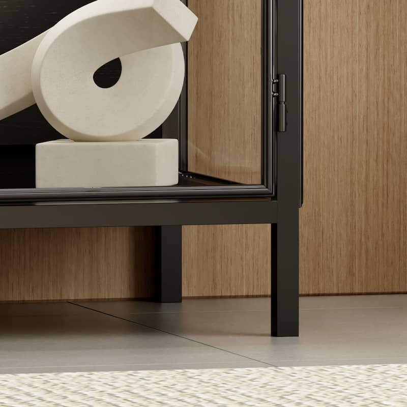 Modern Black Glass Storage and Display Cabinet: Adjustable Lighting, Ample Storage & Stylish Design