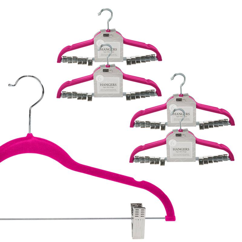 Simplify 24 Pack Velvet Hangers with Clips - Pink - 24 Pack