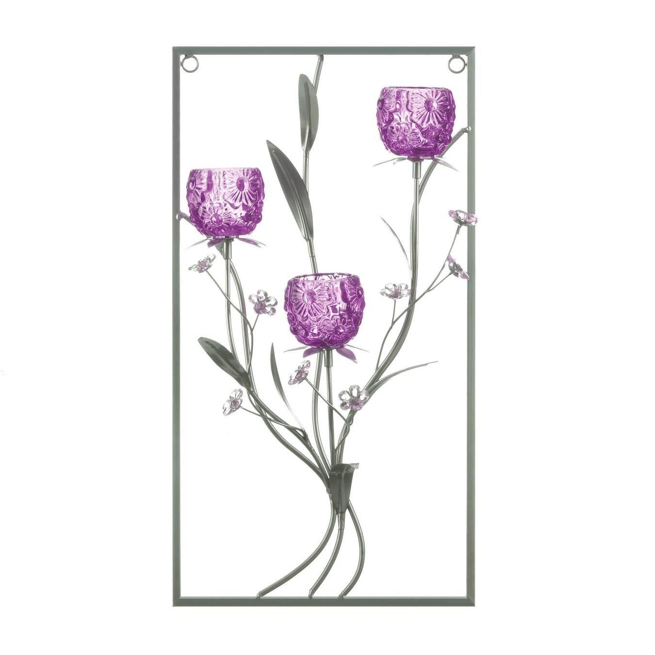 Shop Three Candle Magenta Flower Wall Sconce Overstock 29451523