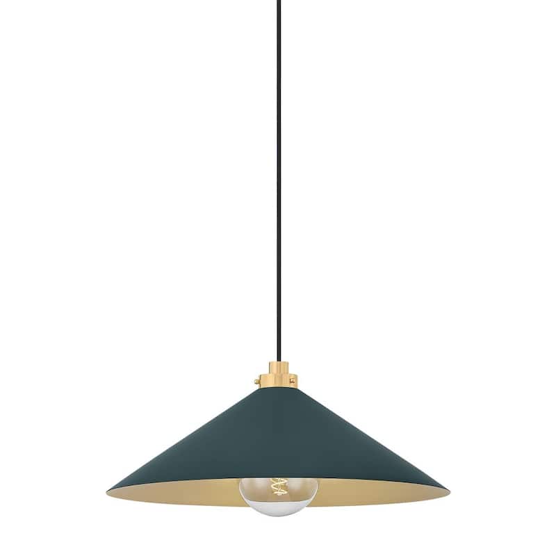 Hudson Valley Lighting MDS1402 Clivedon 20" Wide Pendant - Aged Brass / Soft Studio Green